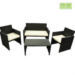 Kingfisher 4-Seater Rattan Patio Set – Black